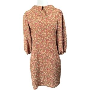 codeXmode Collared Multi Colored Floral Fall Shift Dress With Puff Sleeves